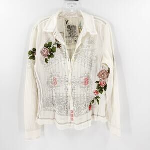 Johnny Was Workshop Embroidered Boho Cottagecore Blouse M Floral FLAWED